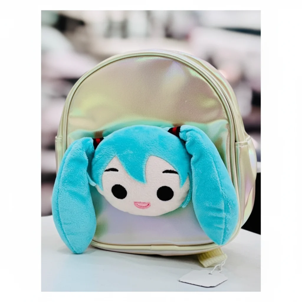 Generated Image November 21, 2025 - 2_06PM Hatsune Miku 3D Plush Head Holographic Mini Backpack – Kawaii Anime DaypackBT