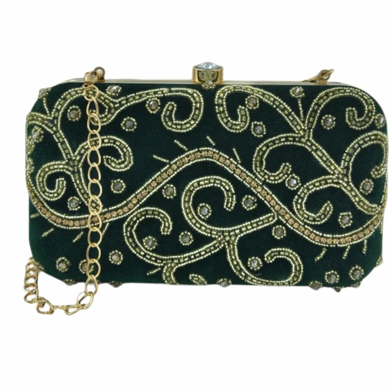 bb (33) Luxurious Blush Pink Velvet & Gold Beaded Box Clutch – Romantic Evening Minaudière with Crystal Clasp bb