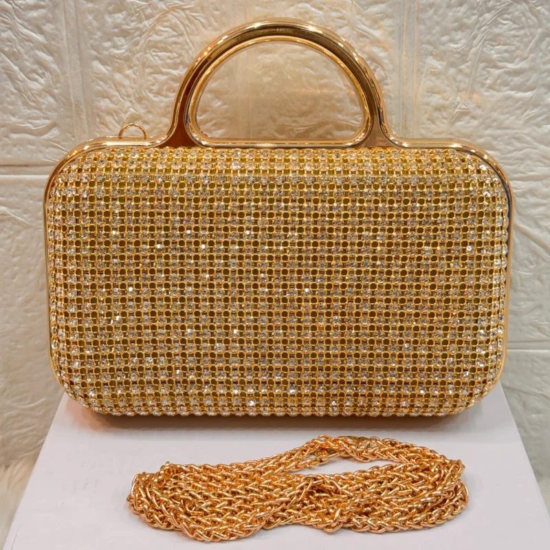 1375 sm (3) Rhinestone Box Clutch Evening Bag with Metal Top Handle