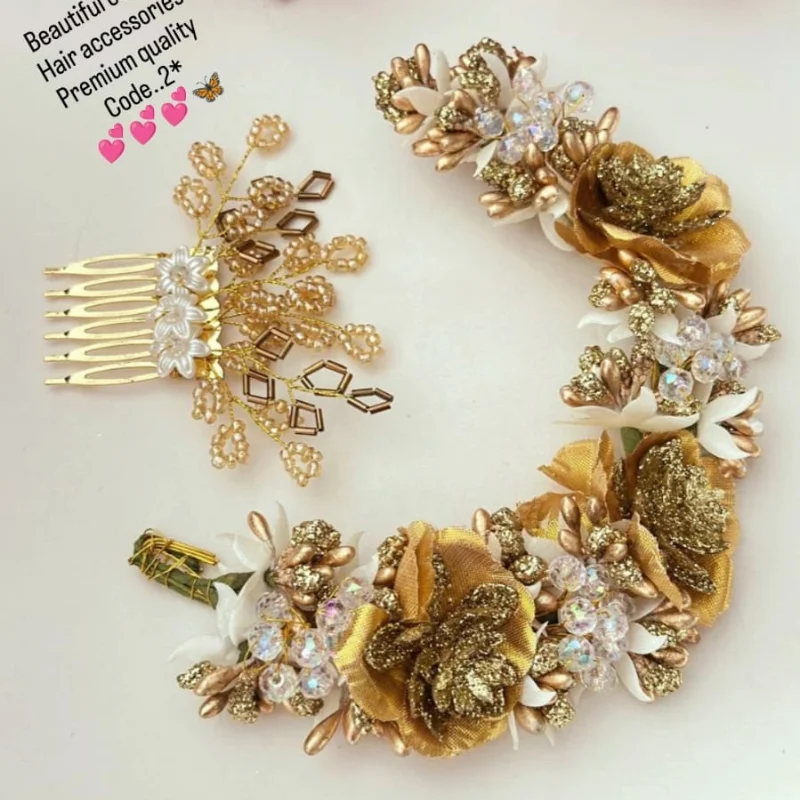 299 gj (13) Opulent Gilded Floral & Lustrous Pearl Hair Accessory Set