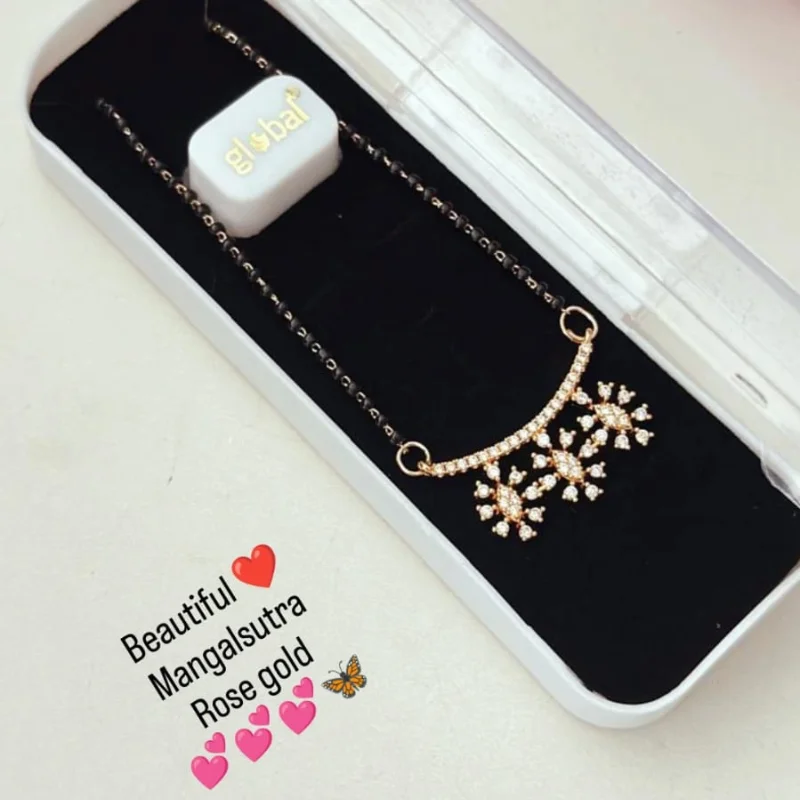 299 gj (7) Modern Rose Gold Plated American Diamond (AD) Short Mangalsutra with Triple Floral Pendant