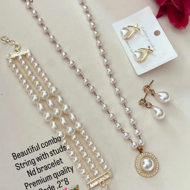 379 gj (3) Elegant Pearl Jewelry Combo Set for Women