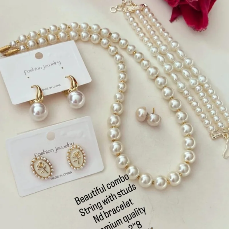 379 gj (4) Elegant Pearl Jewelry Combo Set for Women