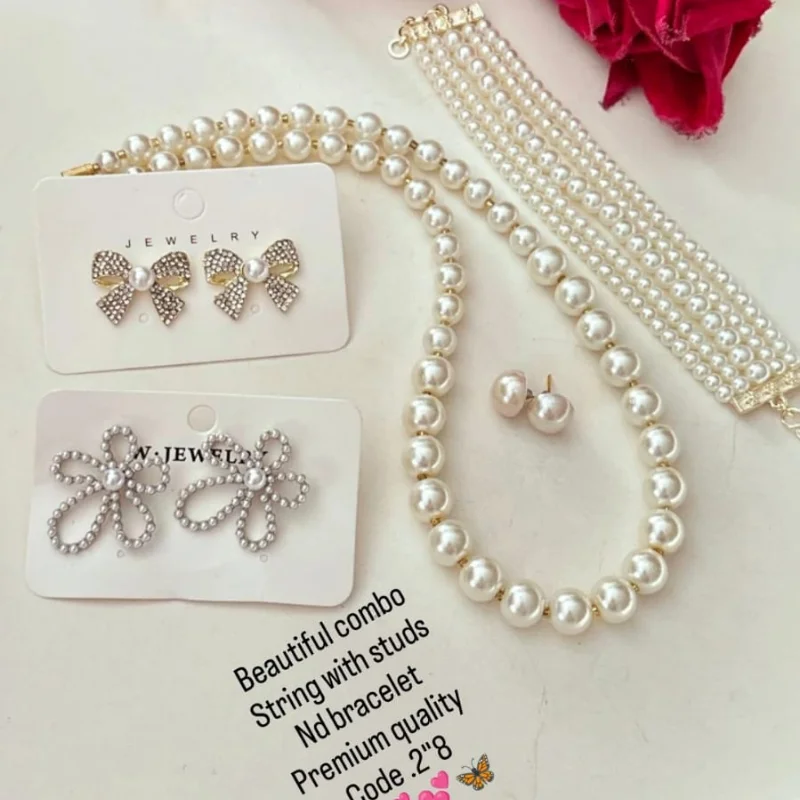 379 gj (7) Elegant Pearl Jewelry Combo Set for Women
