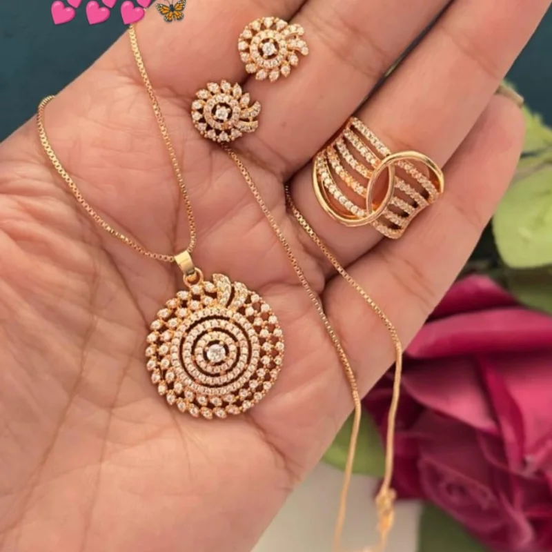 549 gj (5) Radiant 4-Piece Gold-Plated Sunburst Mandala Jewelry Set