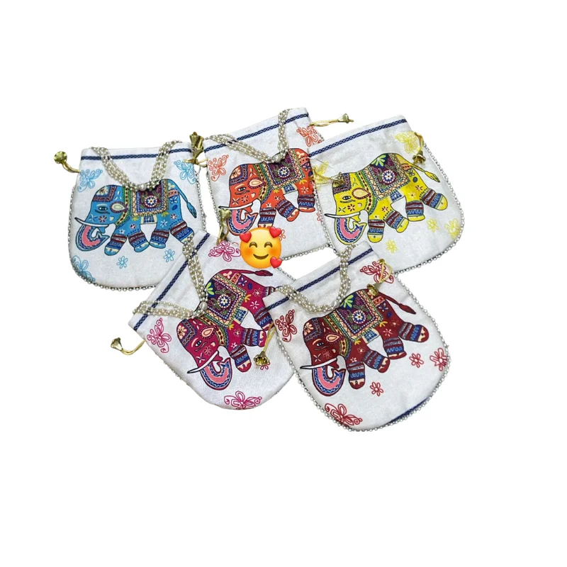 550 -5PCS SM (5) Traditional Elephant Print Potli Bags sm
