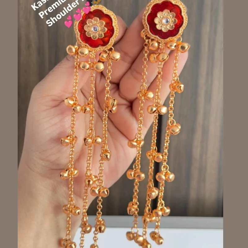 569 gj (5) Floral Kashmiri Shoulder-Length Earrings
