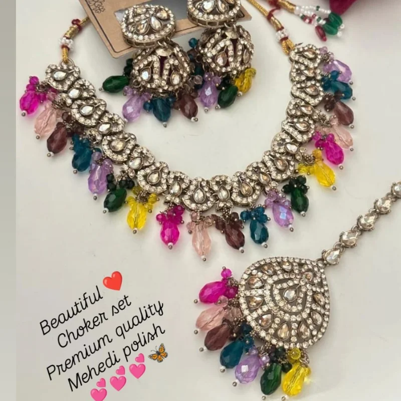 gj (13) Mehndi Polish Choker Necklace Set gj