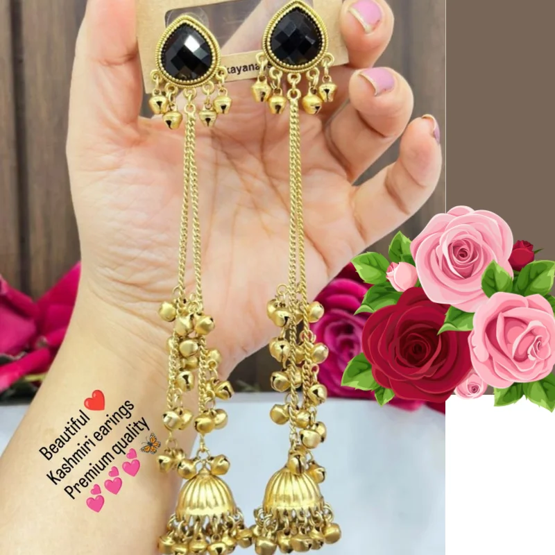 gj (22) Long Chain Jhumka Earrings gj