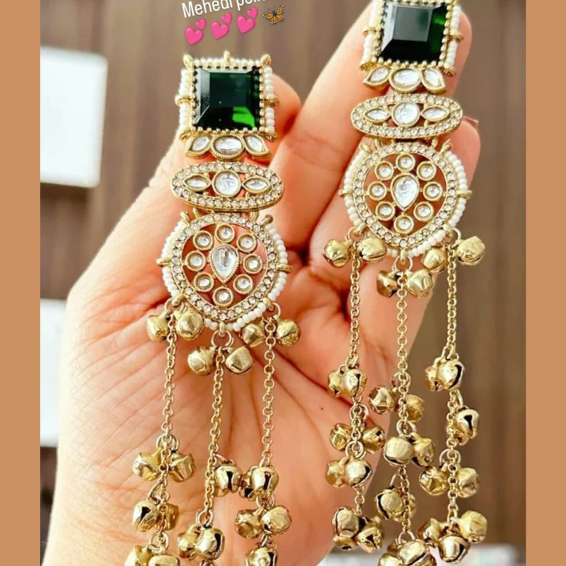 gj (3) Premium Mehendi Polish Long Kundan Earrings
