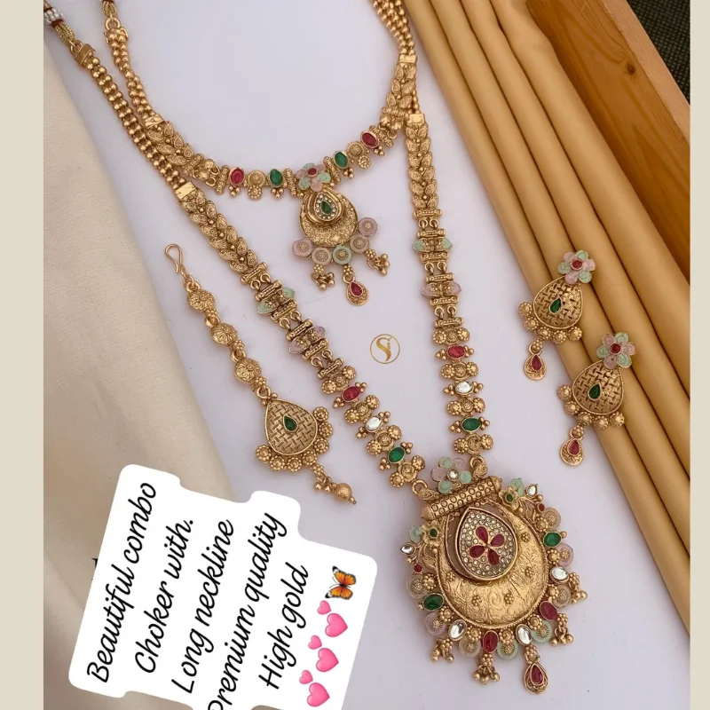 gj (45) Premium Antique Matte Finish High-Gold Bridal Combo Set