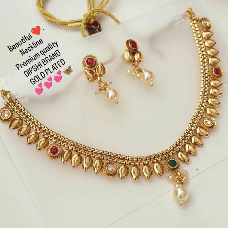 gj jewelry (56) Elegant Gold Plated Neckline Necklace Set