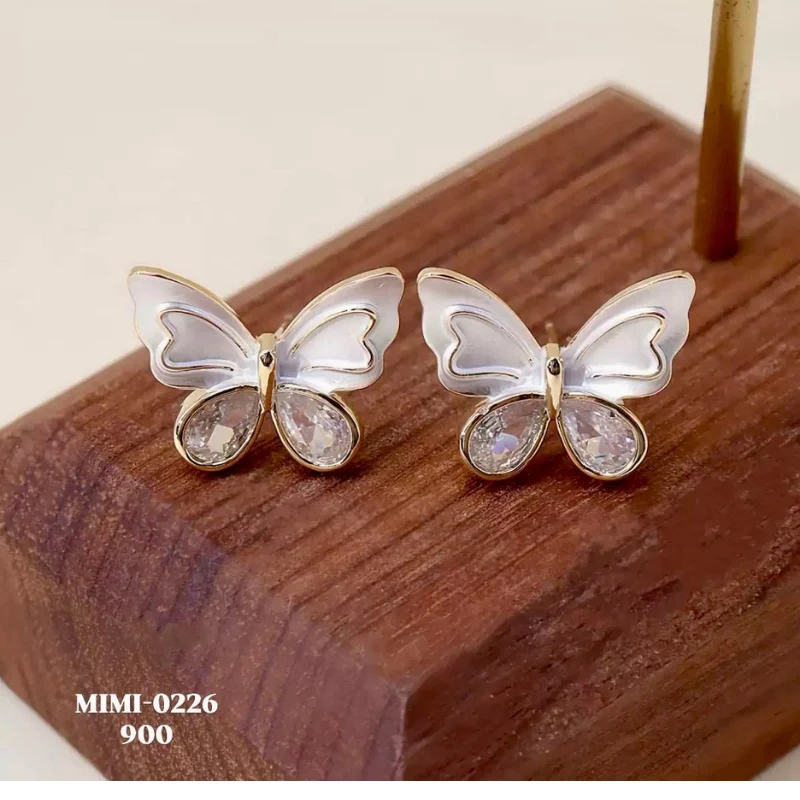 119 each & 350 on 5 pcs gj (9) Mimi Enamel & Crystal Butterfly Duo-Tone Stud Earrings