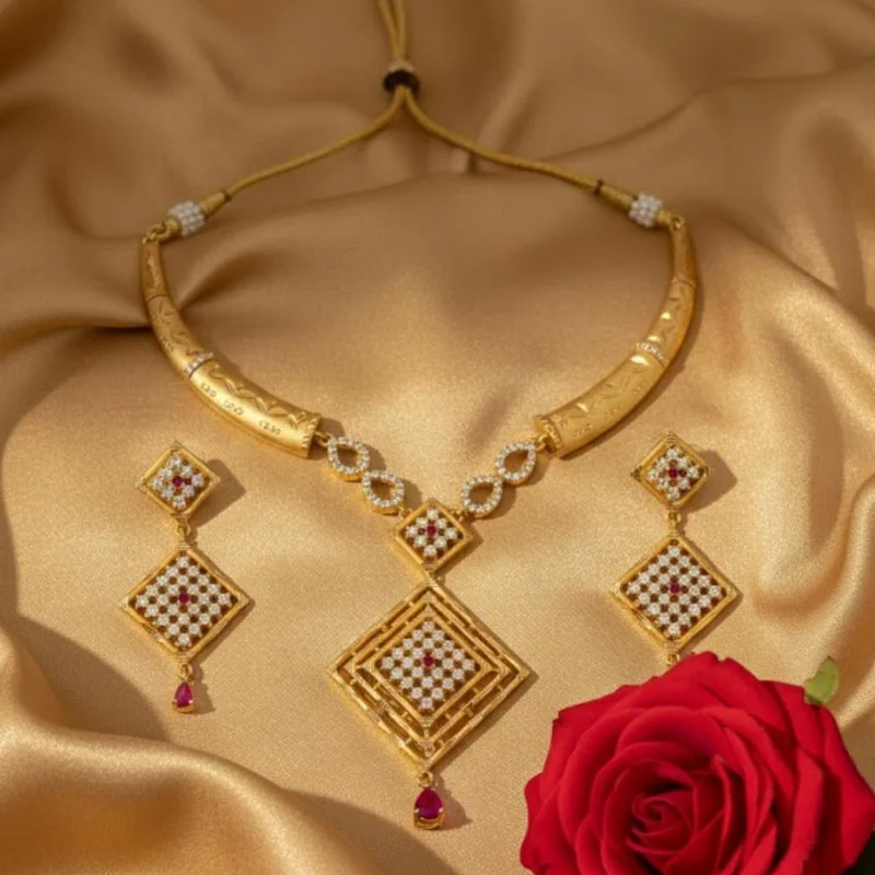 1249 PM (2) Traditional 22K Gold Hasli Necklace & Earring Set