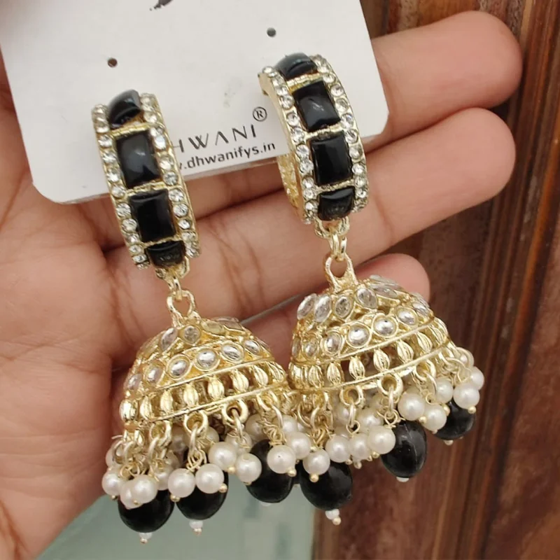 399 PM (2) Traditional Gold-Plated Jhumka Earrings with Kundan and Pearl Drops