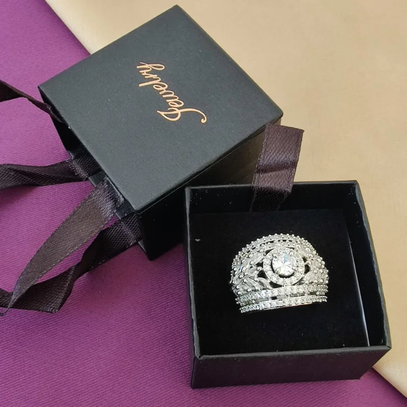 449 PM (14) Sterling Silver Round Halo Floral Cluster Wide Band Statement Ring