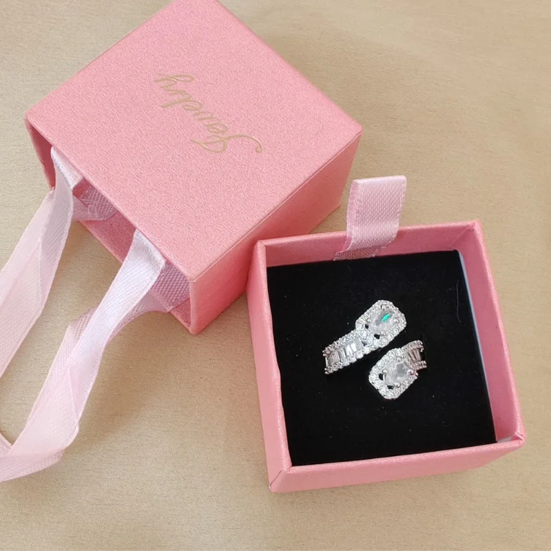 449 PM (16) Sterling Silver Two-Stone Radiant Cut Halo Toi et Moi Bypass Ring