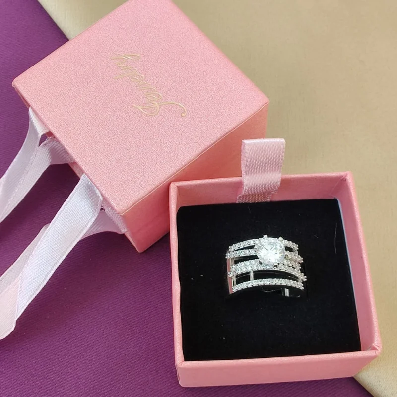 449 PM (2) terling Silver 4-Row Pave Multi-Band Solitaire Statement Ring