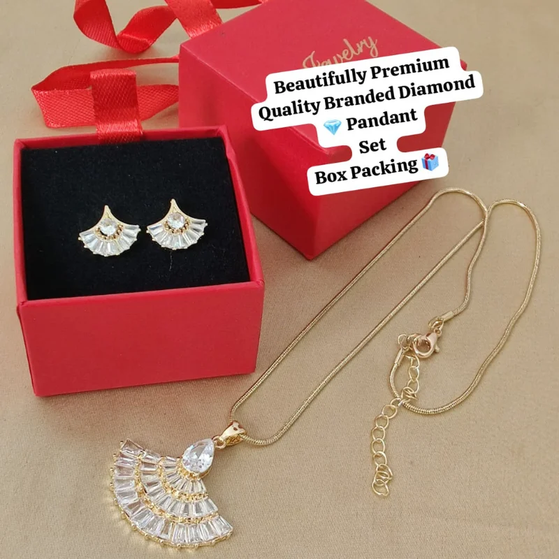 499 PM (10) Premium Gold-Tone Art Deco Fan "Diamond" Jewelry Set