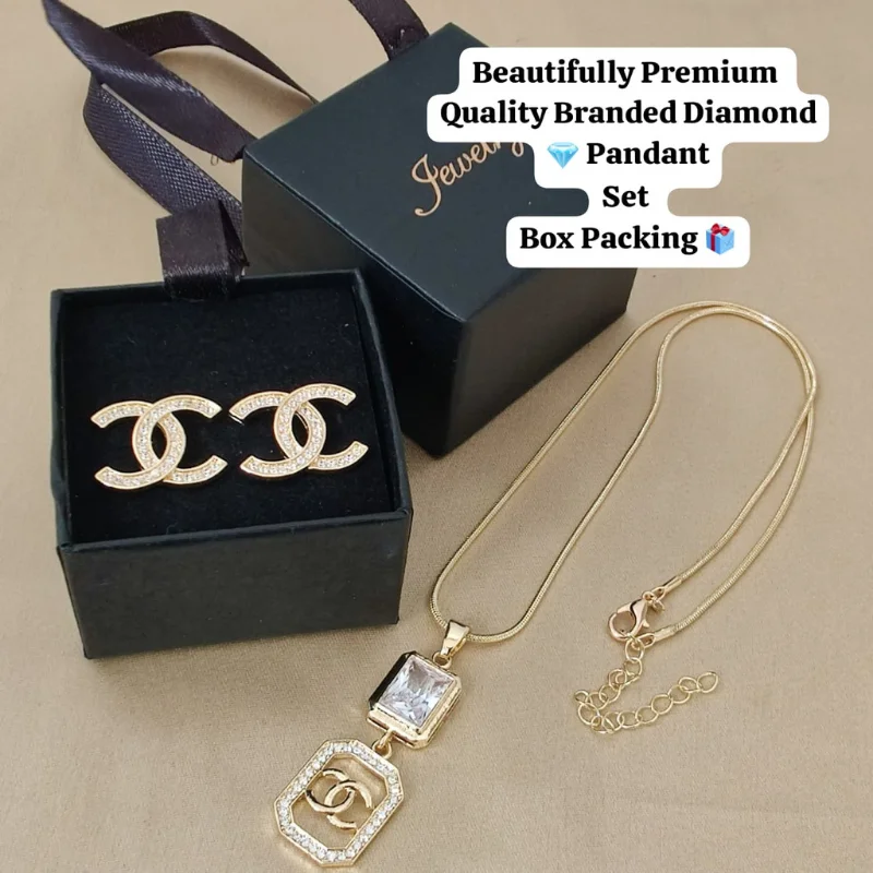 499 PM (6) Premium Gold-Tone Interlocking "CC" & Emerald-Cut Crystal Dangle Jewelry Set