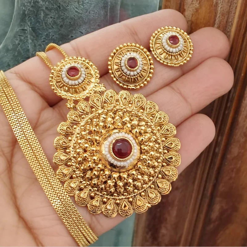 559 PM (9) Traditional 1-Gram Gold-Plated Two-Tier Circular Pendant & Earring Set