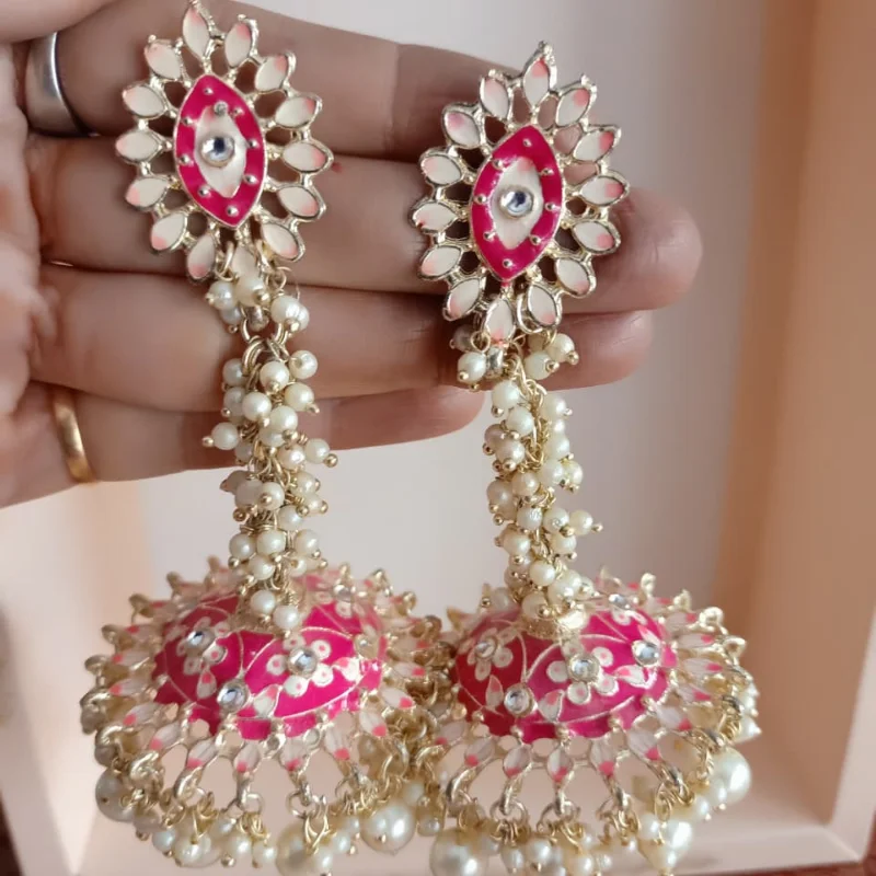 599 PM (6) Meenakari Kundan Long Jhumka Earrings with Pearl Clusters