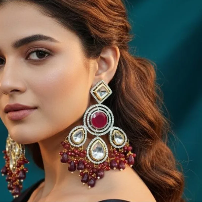 599 pm (4) andcrafted Peach-Nude & Kundan Statement Chandelier "Shoulder-Duster" Earrings