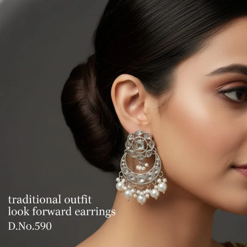 639 pm (9) Exquisite Silver-Toned Kundan Chandbali Earrings with Pearl Clusters
