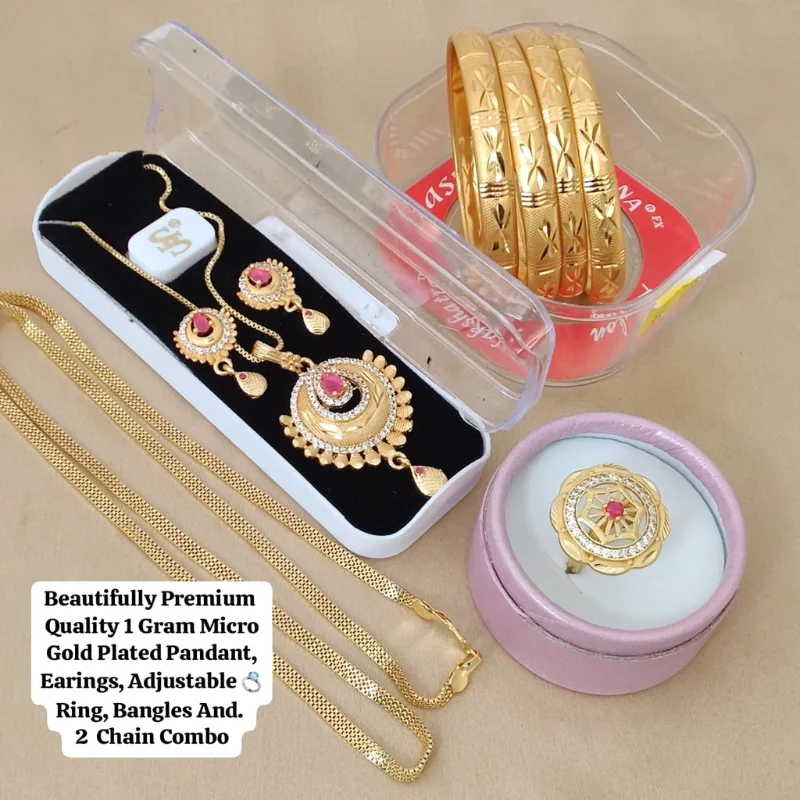 759 pm (4) Premium 1 Gram Micro Gold Plated Circular Traditional Jewelry Combo Set