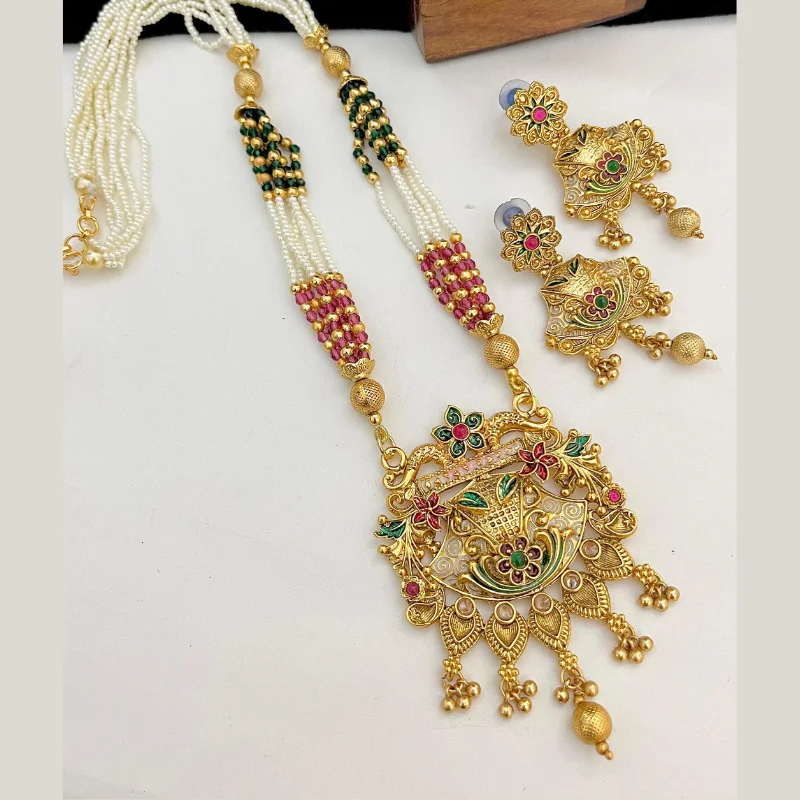 849 pm (4) Royal Gold-Plated Temple Jewelry Set with Floral Meenakari Pendant